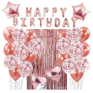 Zestaw Happy Birthday Balony Kurtyna 40szt Gold Rose