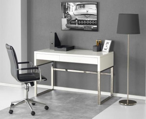 Białe biurko z szufladami połysk, toaletka 120x60 stal