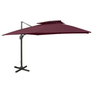 Parasol wiszący z podwójną czaszą, 300x300 cm, bordowy