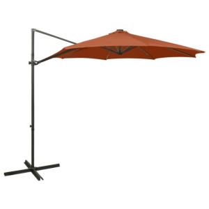 Wiszący parasol z lampkami LED i słupkiem, terakotowy, 300 cm