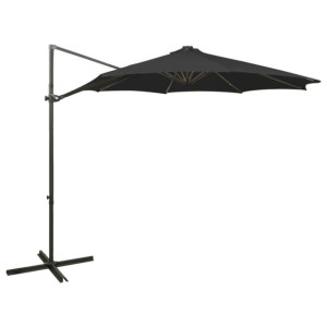 Wiszący parasol z lampkami LED i słupkiem, czarny, 300 cm
