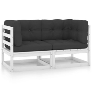 2-osobowa sofa ogrodowa z poduszkami, biała, drewno sosnowe