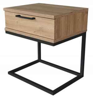 Stolik nocny dąb artisan-czarny loft metal "C"