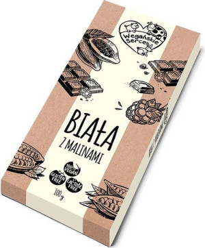 Czekolada biała z malinami 100 g Wegańskie serce