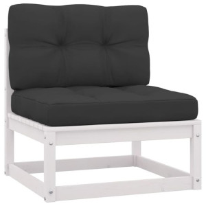 Ogrodowa sofa środkowa z antracytowymi poduszkami, białe drewno