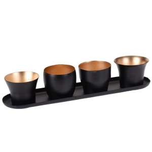 Lampion 4 szt. na podstawce black-gold