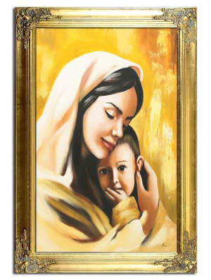 Obraz z Matką Boską z Dzieciątkiem 75x105cm obraz ręcznie malowany na płótn