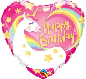 Balon 18" Serce Birthday Magical Unicorn
