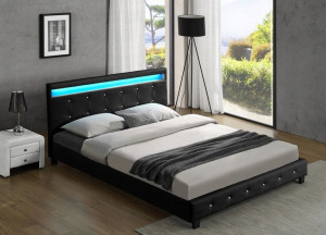 Łóżko Tapicerowane Led 140x200 Czarne Kryształ