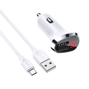 Ładowarka Samochodowa 2,4A 2xUSB z Wyświetlaczem LCD + Kabel Micro USB 1m B