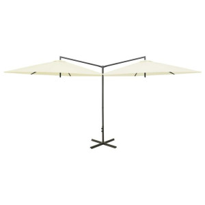 Podwójny parasol na stalowym słupku, piaskowy, 600 cm