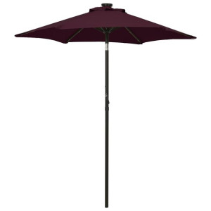 Parasol z lampkami LED, bordowy, 200x211 cm, aluminium