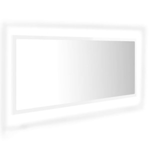 Lustro łazienkowe z LED, białe na wysoki połysk, 100x8,5x37 cm