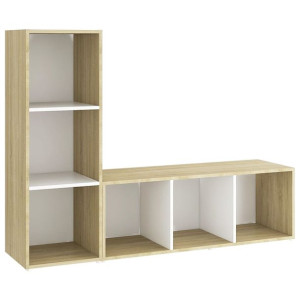 Szafki TV, 2 szt., biel i dąb sonoma, 107x35x37 cm, płyta