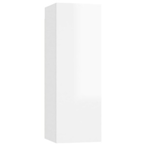 Szafka TV, wysoki połysk, biała, 30,5x30x90 cm, płyta wiórowa
