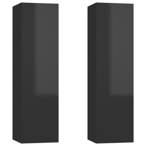 Szafki TV, 2 szt., czarne, wysoki połysk, 30,5x30x110 cm, płyta