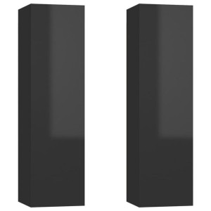 Szafki TV, 2 szt., czarne, wysoki połysk, 30,5x30x110 cm, płyta