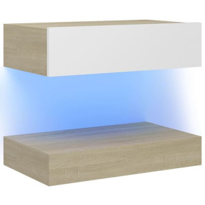 Szafka pod TV z oświetleniem LED, biel i dąb sonoma, 60x35 cm