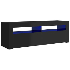 Szafka pod TV z LED, czarna, wysoki połysk, 120x35x40 cm