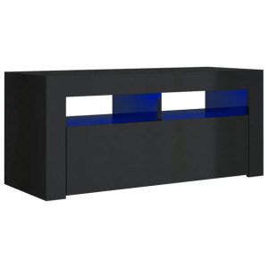 Szafka TV z oświetleniem LED, wysoki połysk, czarna, 90x35x40cm