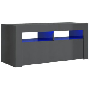 Szafka TV z oświetleniem LED, wysoki połysk, szara, 90x35x40 cm