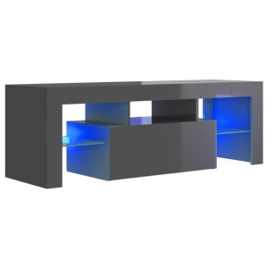 Szafka TV z oświetleniem LED, szara, wysoki połysk, 120x35x40cm