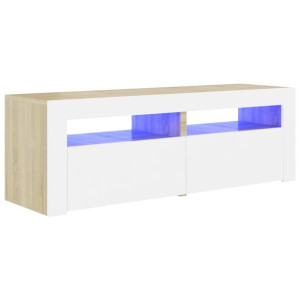 Szafka TV z oświetleniem LED, biel i dąb sonoma, 120x35x40 cm