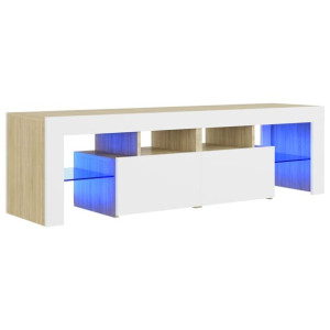Szafka TV z oświetleniem LED, biel i dąb sonoma, 140x35x40 cm