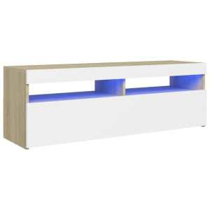 Szafka TV z oświetleniem LED, biel i dąb sonoma, 120x35x40 cm