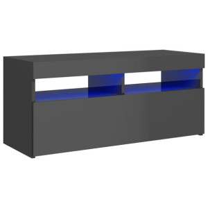 Szafka TV z oświetleniem LED, wysoki połysk, szara, 90x35x40 cm