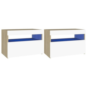Szafki pod TV z LED, 2 szt., biel i dąb sonoma, 60x35x40 cm