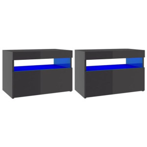 Szafki TV z LED, 2 szt., wysoki połysk, szare, 60x35x40 cm