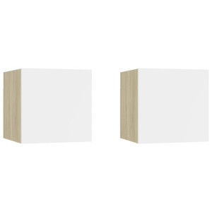 Wiszące szafki TV, 2 szt., biel i dąb sonoma, 30,5x30x30 cm