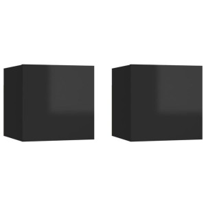 Wiszące szafki TV, 2 szt., wysoki połysk, czarne, 30,5x30x30 cm