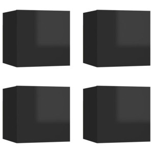 Wiszące szafki TV, 4 szt., wysoki połysk, czarne, 30,5x30x30 cm