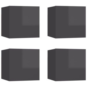 Wiszące szafki TV, 4 szt., wysoki połysk, szare, 30,5x30x30 cm