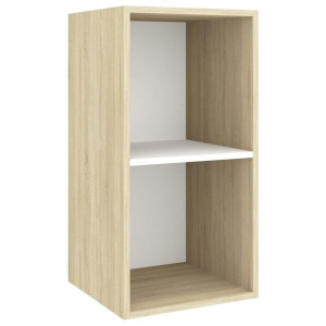 Wisząca szafka pod TV, dąb sonoma i biel, 37x37x72 cm, płyta