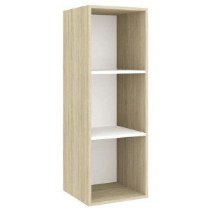 Wisząca szafka pod TV, dąb sonoma i biel, 37x37x107 cm, płyta