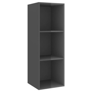 Wisząca szafka pod TV, wysoki połysk, szara, 37x37x107 cm