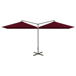 Podwójny parasol na stalowym słupku, bordowy, 600x300 cm