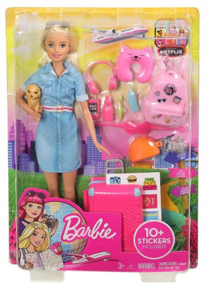 Barbie W Podróży Z Pieskiem I Walizką Fwv25