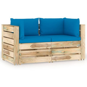 Ogrodowa sofa 2-os z poduszkami, impregnowane na zielono drewno