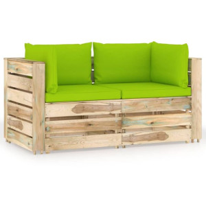 Ogrodowa sofa 2-os z poduszkami, impregnowane na zielono drewno