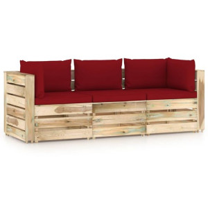 Ogrodowa sofa 3-os z poduszkami, impregnowane na zielono drewno