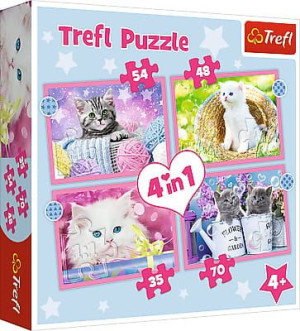 Puzzle 4w1 Zabawne kotki 34396 Trefl