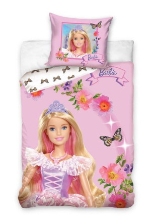 Pościel Dziewczęca BARBIE różowa 140x200 brokat