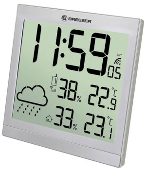 Stacja meteorologiczna Bresser TemeoTrend JC LCD RC (zegar ścienny), srebrn