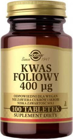 Kwas foliowy 400µg 100 tabletek Solgar