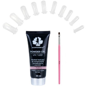 Zestaw do przedłużania paznokci 3x / Akrylożel 30ml+pędzel+formy