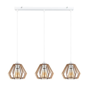 Lampa Sufitowa Wisząca 3xE27 Brylant Drewniany BERGO 009 Loft Retro Biała